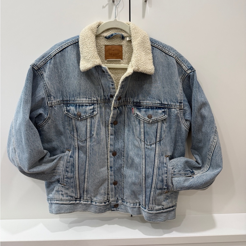 Levi's Blue Denim Jacket with White Sherpa Collar